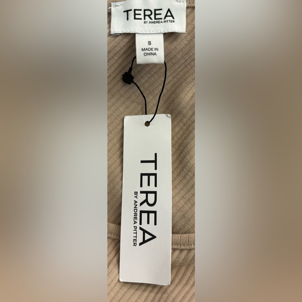 Terea Beige One Shoulder Ribbed Tie Front Top Size S - Picture 7 of 9